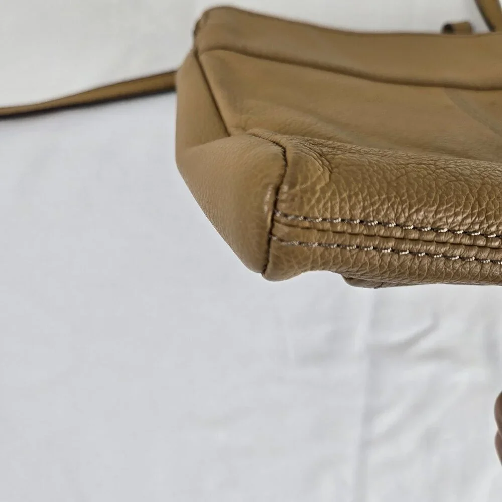 Tignanello Taupe Crossbody Bag 100% Leather Multiple Pockets Adjustable Strap